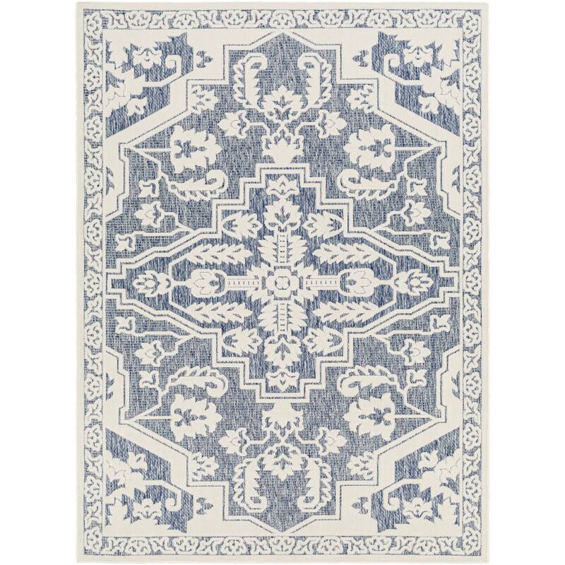 Livabliss San Diego Indoor/ Outdoor Medallion Area Rug - 5'3" x 7' - Denim/Cream