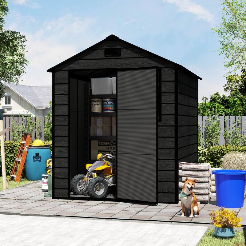 6*6ft Resin Storage Shed, High Quality Pp Material, Waterproof, Rust And Uv Proof, Large Storage Space, 12mm Thick Pp Board