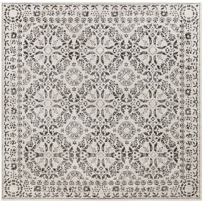 Livabliss Bahar Traditional Medallion Area Rug - 6'7" x 6'7" Square - Charcoal/Beige