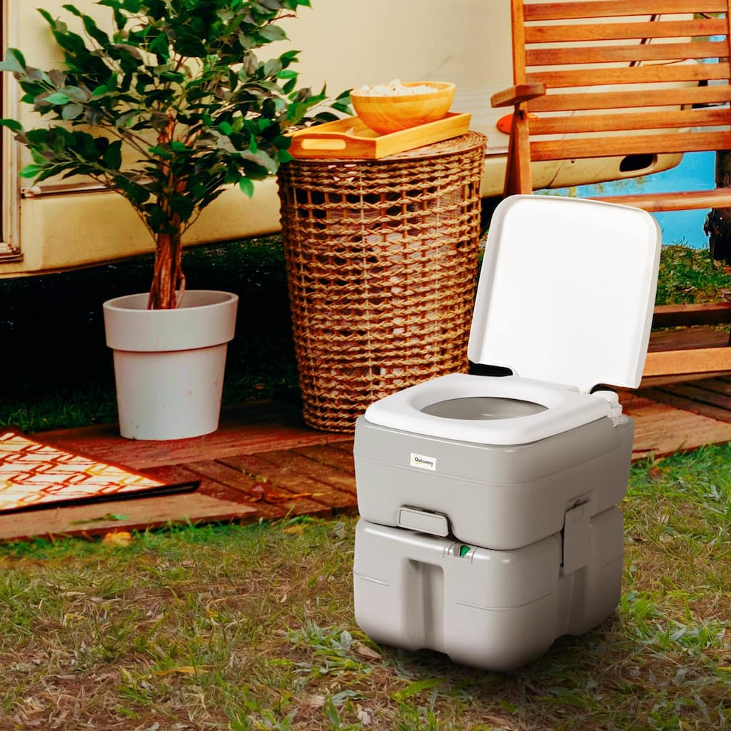Outsunny Portable Toilet for Adults 5.3 Gallon, Porta Potty with Level Indicator, T-Type Water Outlets and Anti-Leak Handle Pump