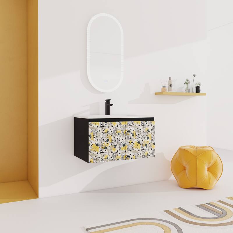 30" Floating Wall-Mounted Bathroom Vanity with Soft-Close Door Hinges, Ceramic Sink & Ample Storage