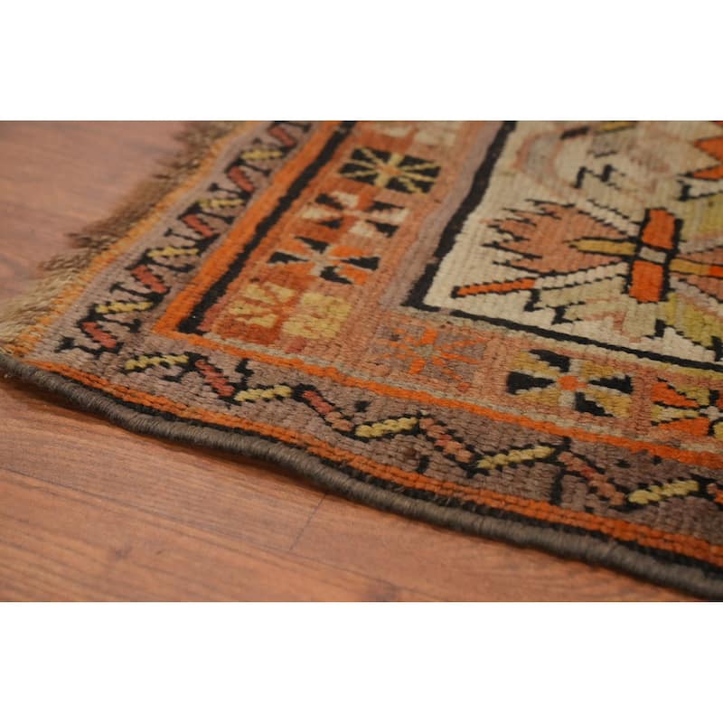 Hand Knotted Oriental 100% Wool Carpet Traditional Geometric Black Area Rug - 6' 0'' X 3' 7''