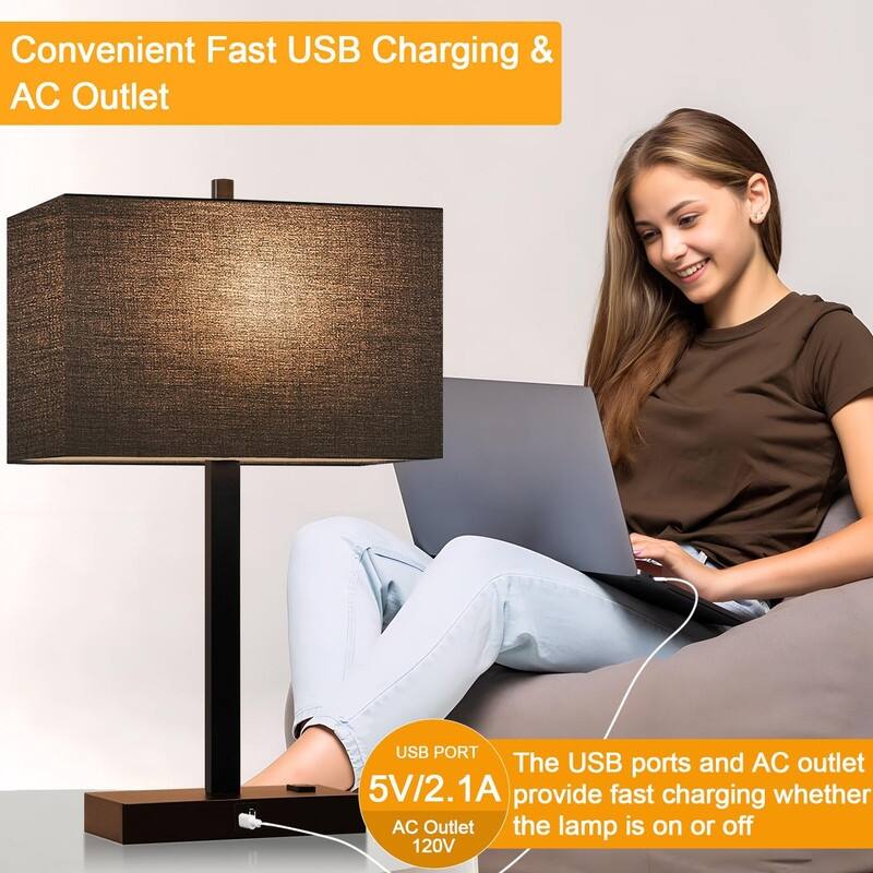 21" Set of 2 Touch Control Table Lamps with 2 USB & AC Outlets - 4.4"D x 7.8"W x 21"H