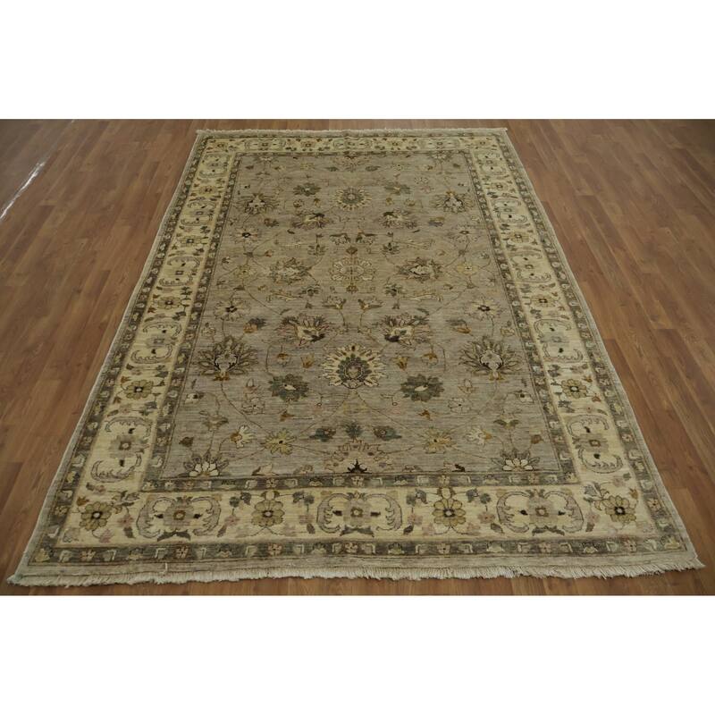Hand Knotted Oriental 100% Wool Carpet Traditional All-Over Greys & Charcoal Ziegler Area Rug - 8' 10'' X 6' 0''