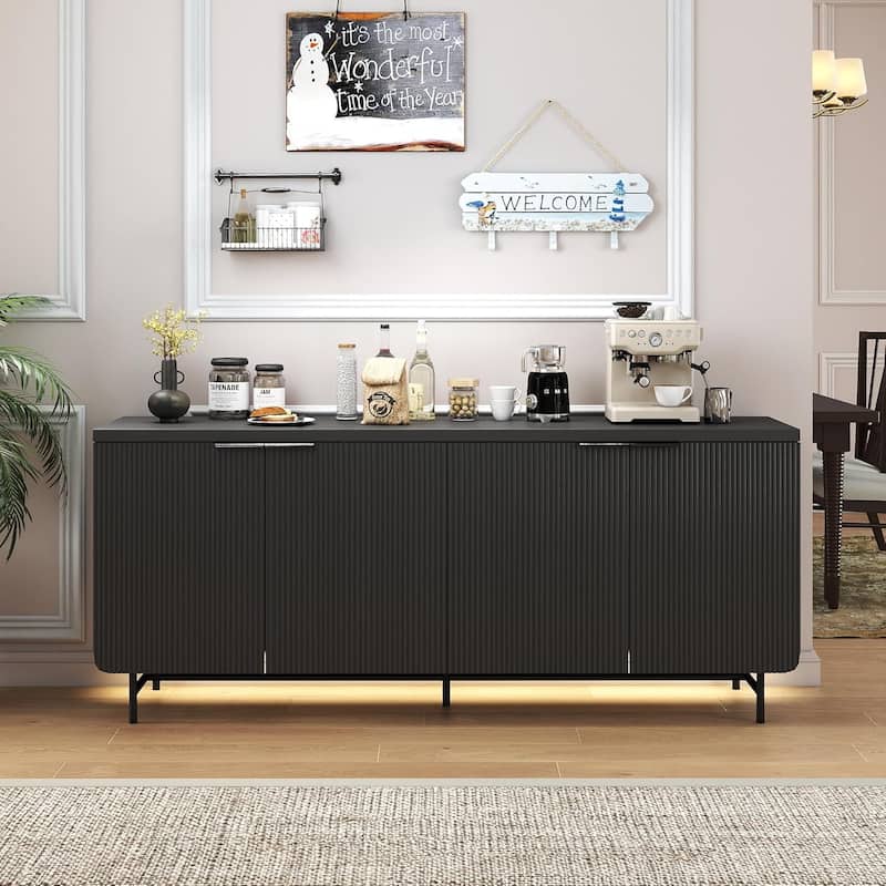 68" Mid Century Fluted TV Console Table Sideboard Cabinet with Cabinets Storage - 68inch