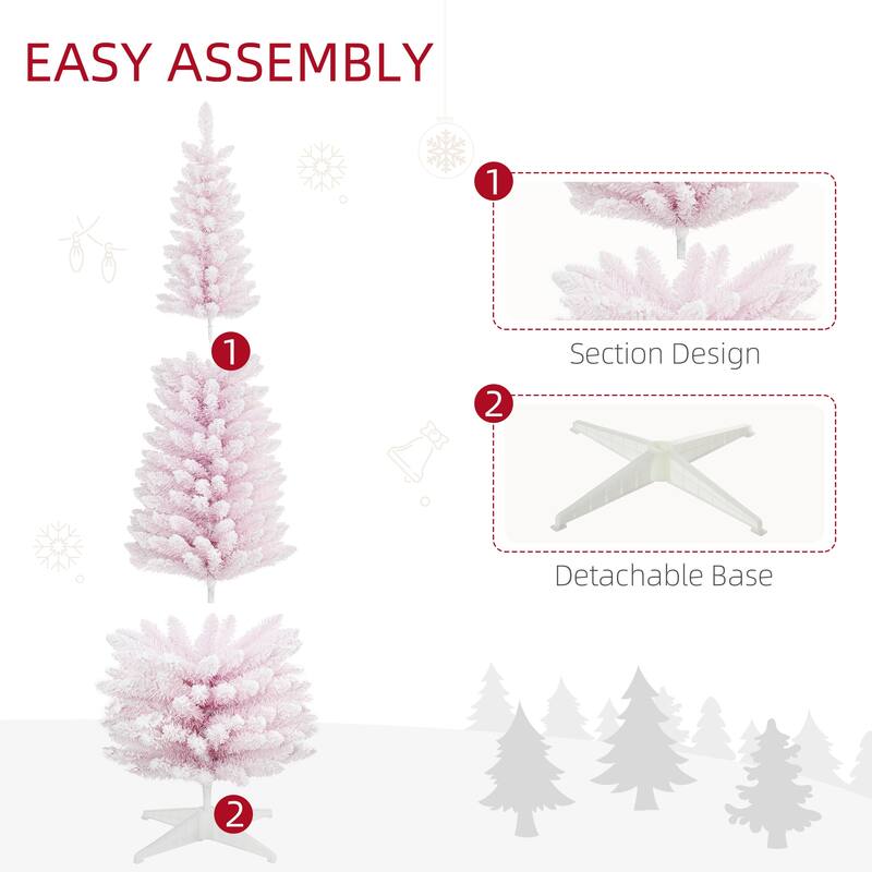 6ft Artificial Pencil Christmas Tree, Snow Flocked Design with Realistic Branch Tips and Slim Profile for Home Holiday Decor