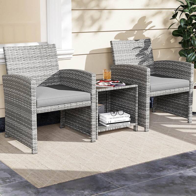 Costway 3 PCS Patio Furniture Set with Tempered Glass Coffee Table & - See Details - Gray