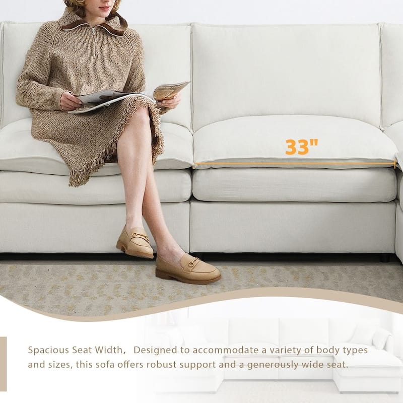 U Shaped Sectional Sofa with Double Cushions and Ottomans