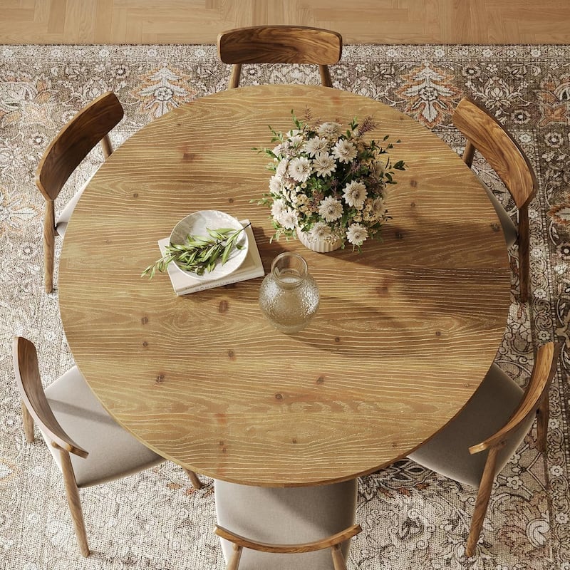 47" Solid Wood Round Dining Table, Farmhouse Kitchen Table for 4-6