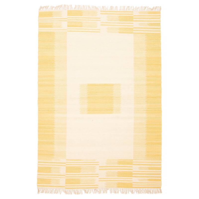 ECARPETGALLERY Flat-Weave Ankara FW Cream Wool Kilim - 5'2 x 7'7 - Cream - 5'2 x 7'7