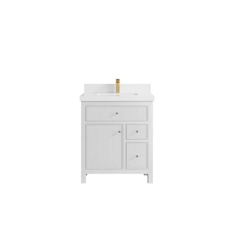 Willow Collections 30 in W x 22 in D Sonoma Free Standing Reeded Single Sink Bathroom Vanity with Countertop - 2" White Quartz - White