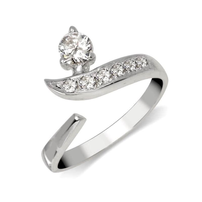 Curata Solid 10K Yellow or White Gold Adjustable Modern Bypass Cubic Zirconia Toe Ring (8mmx15mm)