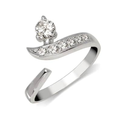 Curata Solid 10K Yellow or White Gold Adjustable Modern Bypass Cubic Zirconia Toe Ring (8mmx15mm)
