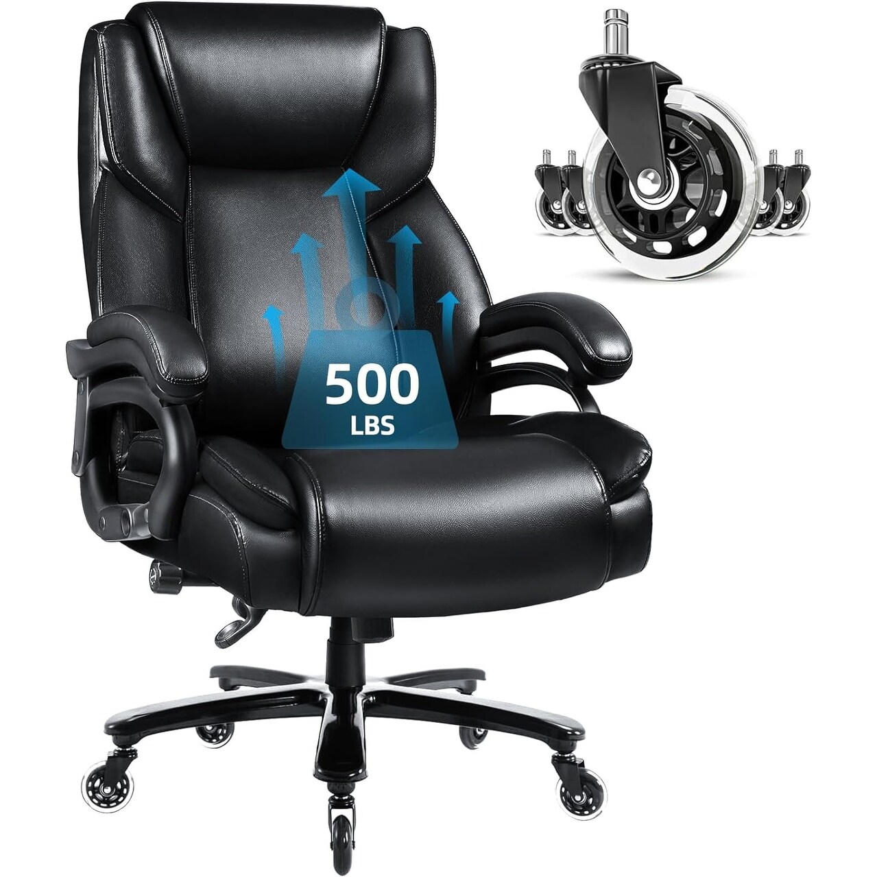 Bossin Big and Tall Executive Office Chair 500LBS Adjustable Lumbar Support Ergonomic Chair with High Back PU Leather Computer Bed Bath Beyond 37357088