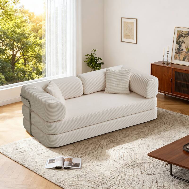 Modular Convertible Sofa Bed Floor Couch with Steel Frame, Simple Sofa Couch Lounge Sleeper Bed for Living Room