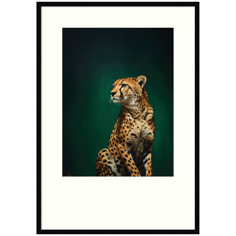 Kate and Laurel Twilight Emerald Green Leopard by The Creative Bunch Studio Framed Wall Art Print - 29 x 41 - Black