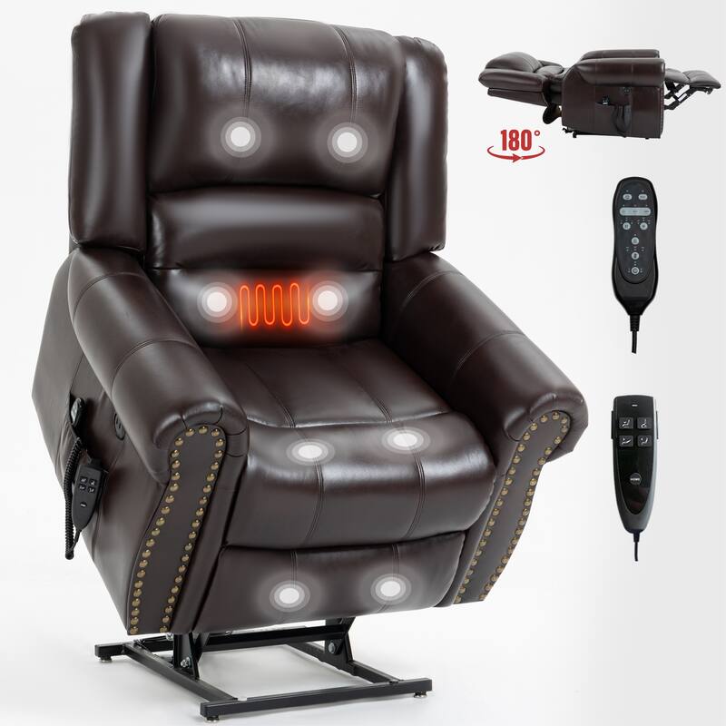 Power Lift Recliner Chair Heat Massage Dual Motor Infinite Position Up to 350 LBS, Heavy Duty Motion Mechanism with USB Ports