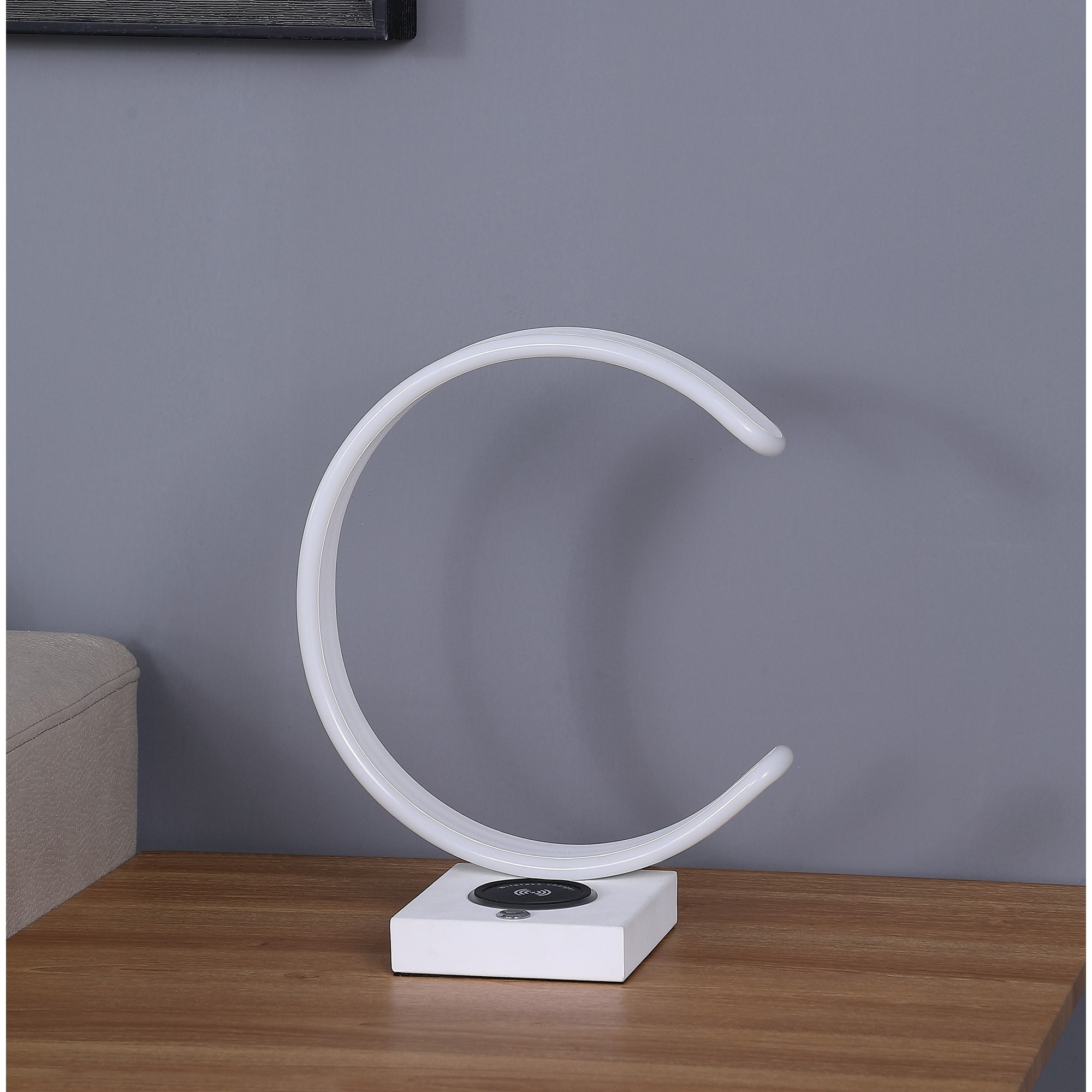 Homeroots 14 in. Metal LED with USB Wireless Charger Table Lamp, White