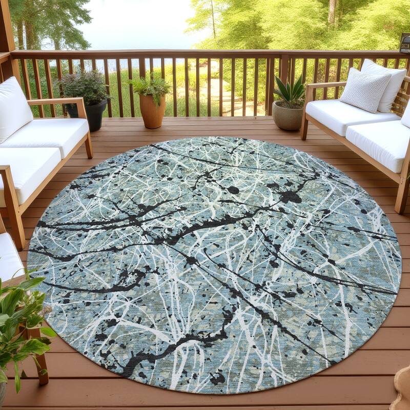 Machine Washable Indoor/ Outdoor Modern Splatter Chantille Rug - Aloe - 8' x 8'