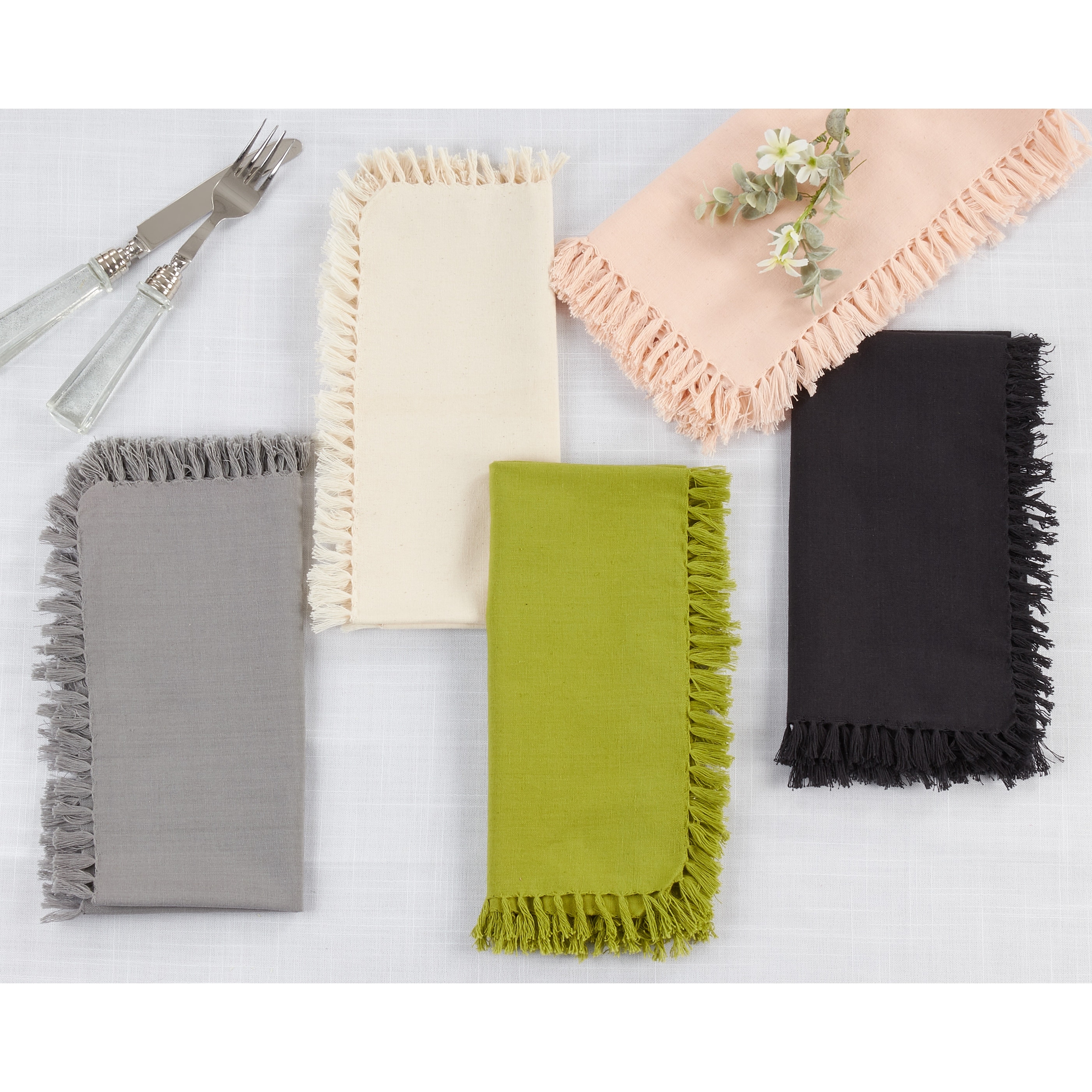 Fringe Edge Cotton Cloth Napkins (Set of 4) - Rustic Farmhouse Dinner Napkins for Everyday Dining & Casual Entertaining