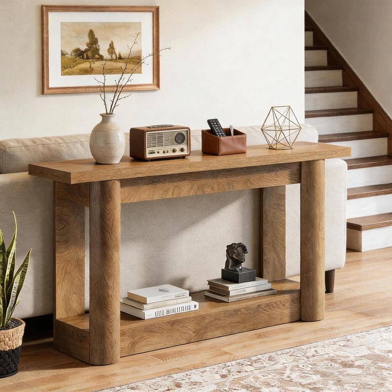 63" Farmhouse Console Table with Lower Shelf