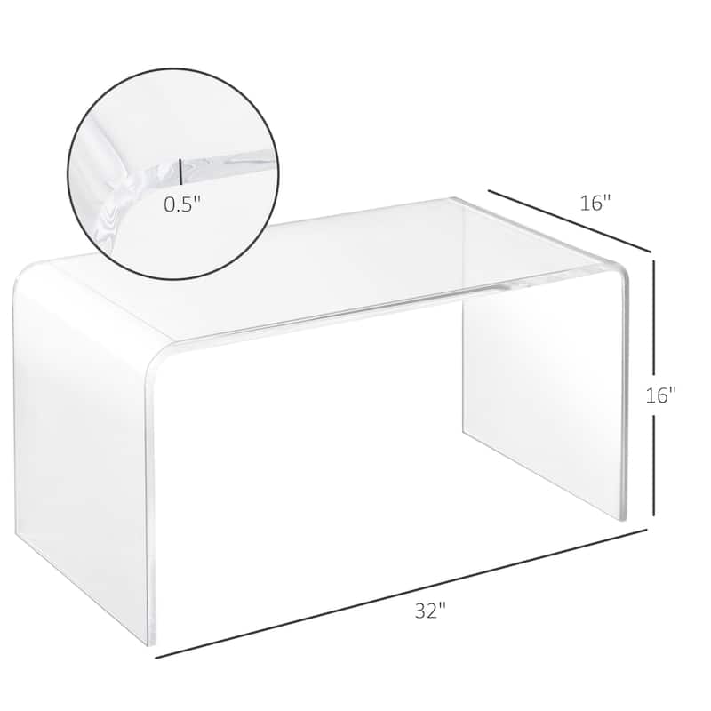 32" Long Rectangle All Acrylic 15mm Thick Waterfall Coffee Table, Clear
