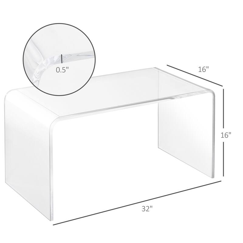 32" Long Rectangle All Acrylic 15mm Thick Waterfall Coffee Table