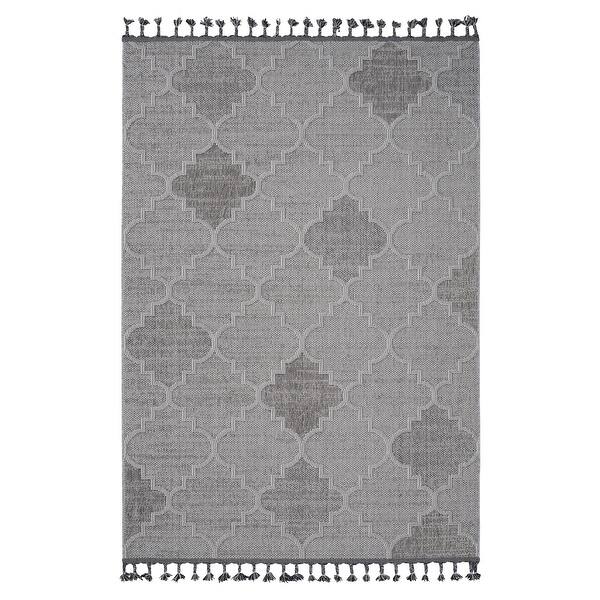 slide 2 of 7, LOOM & LUXE Collection White/Grey/Trellis Indoor/Outdoor Area Rug 120" D x 93" W x 0.28" H