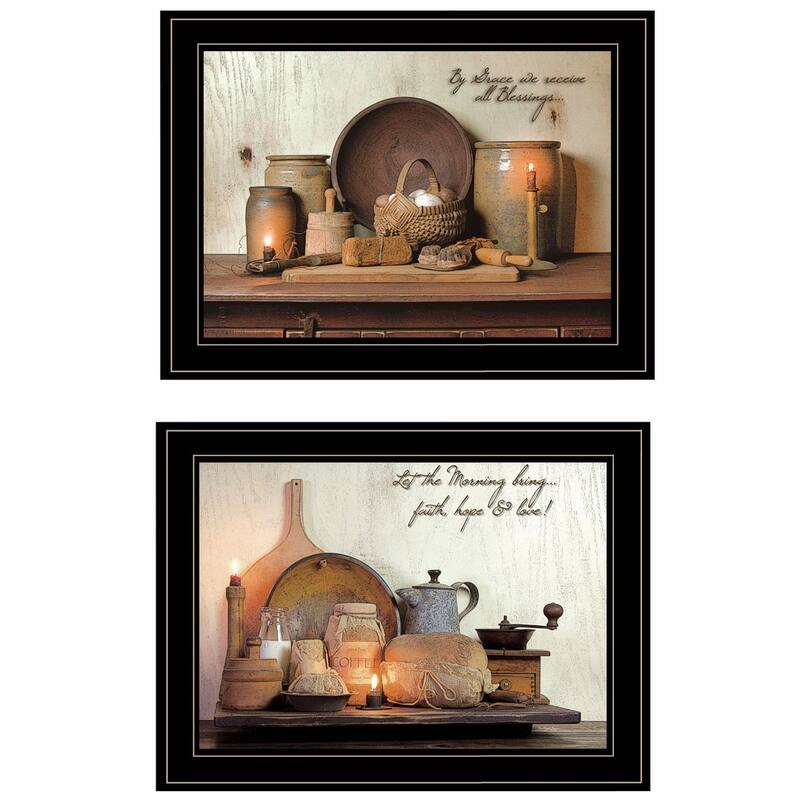TrendyDecor4U Farmhouse "By Grace" Framed Print Wall Art by Susie Boyer - Brown