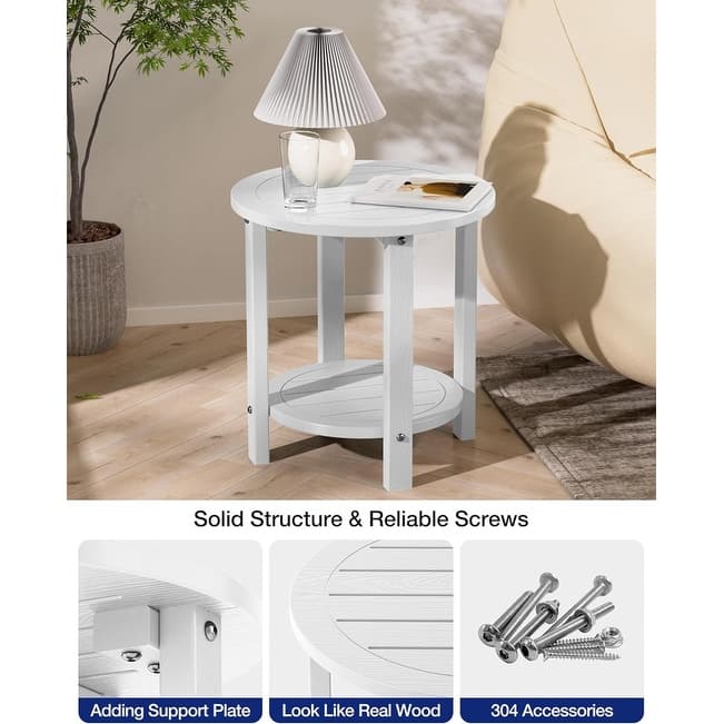 WINSOON Outdoor Side Table for Patio 16in HIPS Small Round Outdoor End Table - 2-Tier