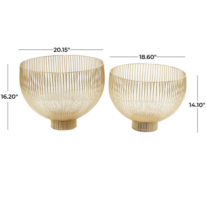 Gold Metal Caged Style Decorative Decorative Bowl (Set of 2)
