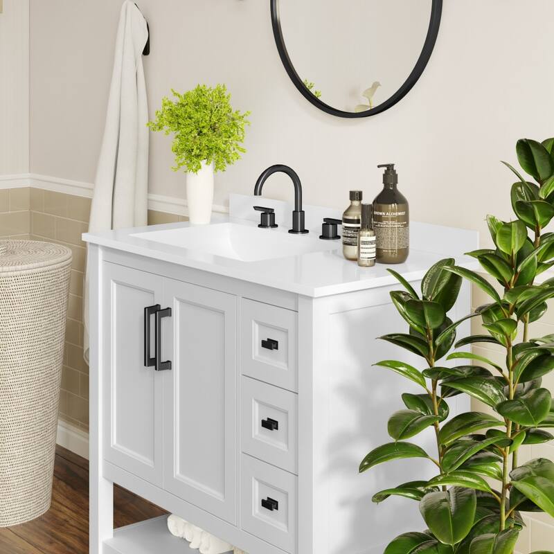Bathroom Vanity with Sink, Open Storage, and Storage Drawers