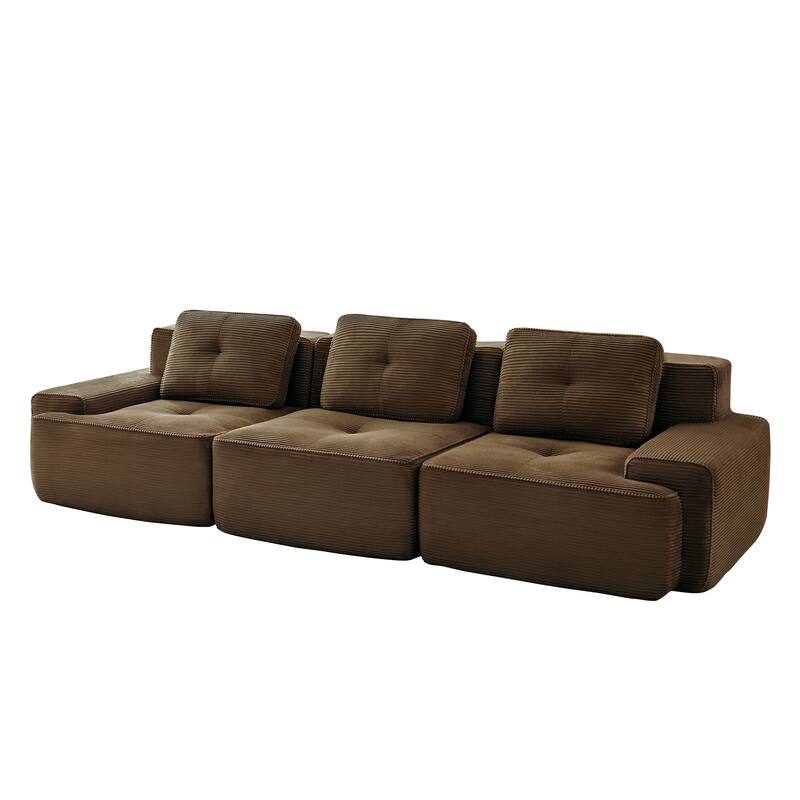 117" Floor Corduroy 3-Seater Sectional Sofa Couch with Tufted Design