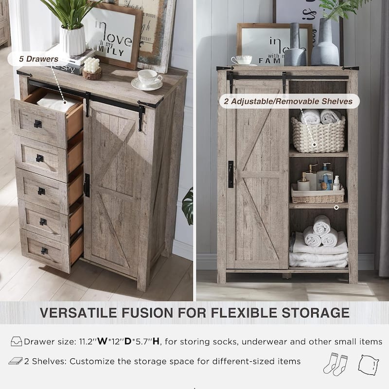 Farmhouse 5 Drawers Dresser, Chest of Drawers, Organizer Dresser