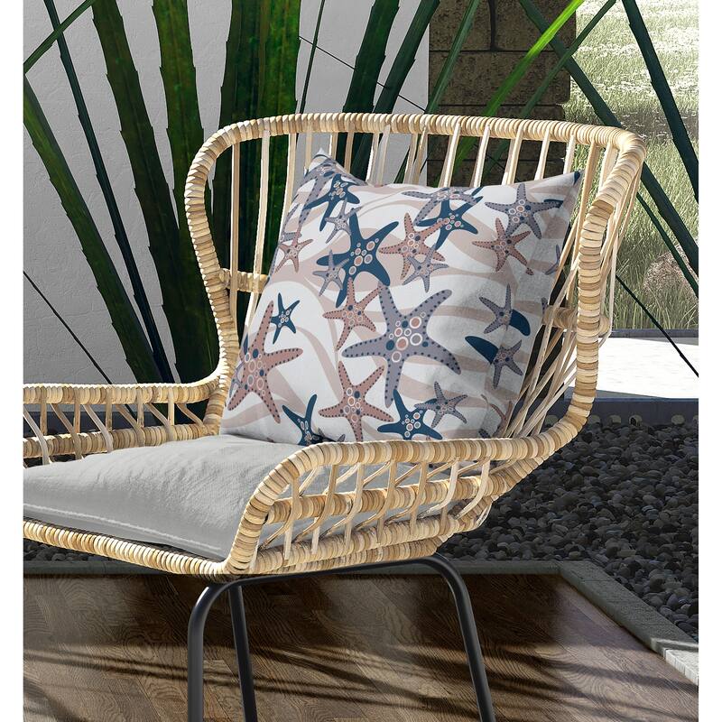 Starfish Sway Indoor/Outdoor Reversible Throw Pillow Silver and Rosy