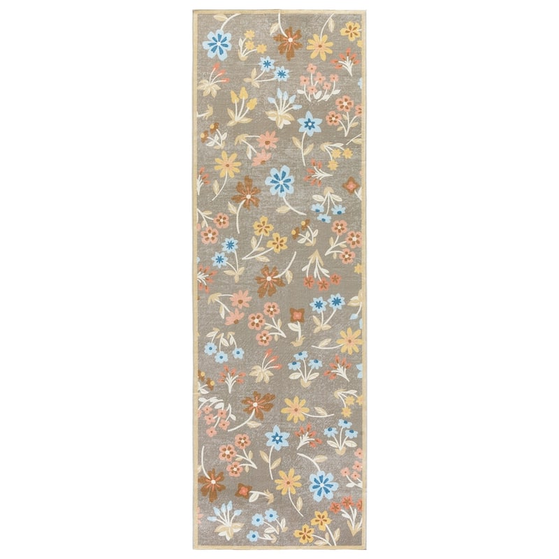Martha Stewart Shirin Machine Washable & Slip Resistant Rug - 2'6" x 8' Runner - Dark Beige/Light Blue