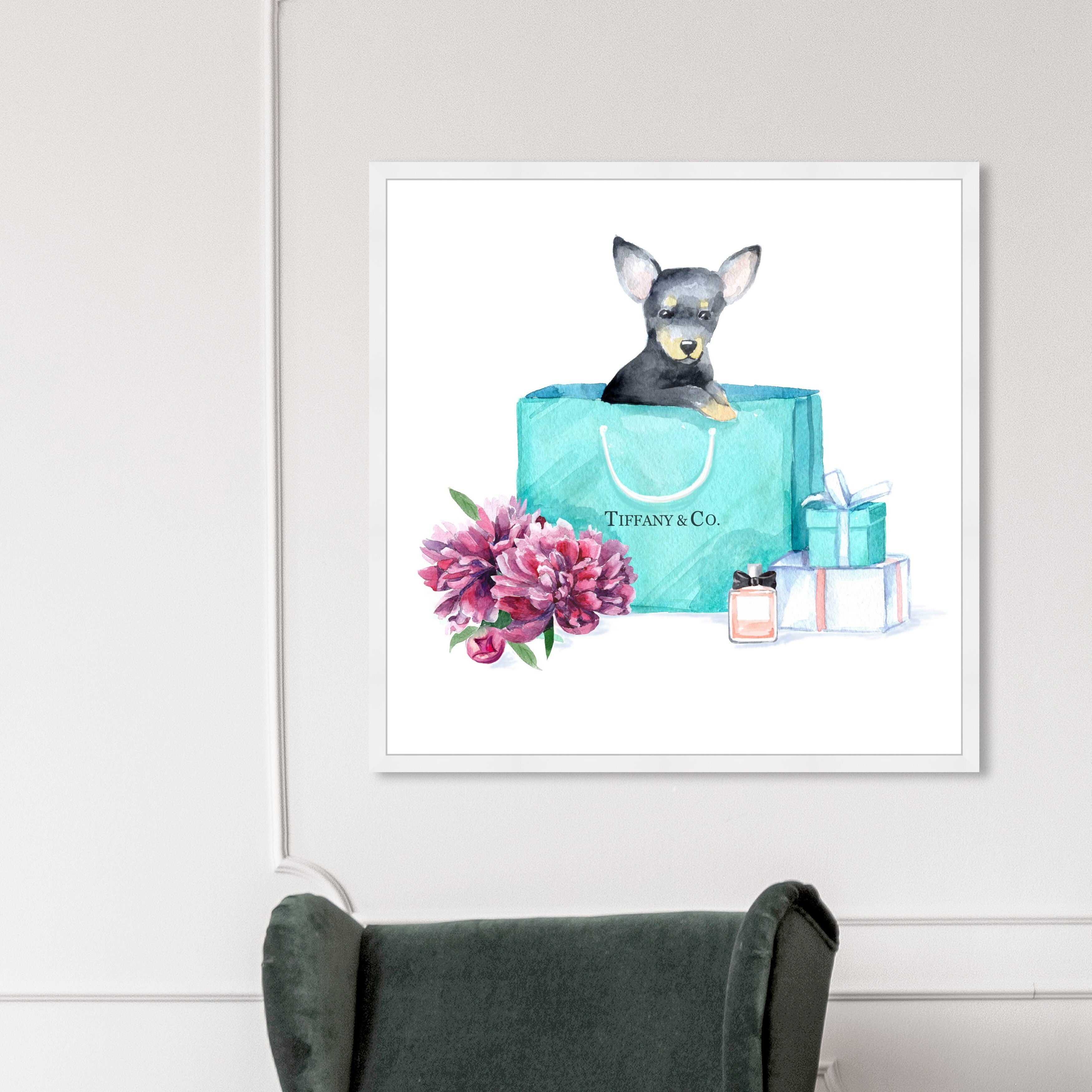 Oliver Gal 'acqua chic chihuahua' Animals Wall Art Framed Print