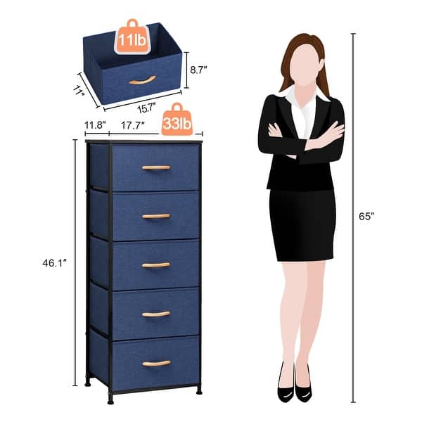 dimension image slide 0 of 12, Contemporary 5-drawer Chest Vertical Storage Tower- Fabric Dresser