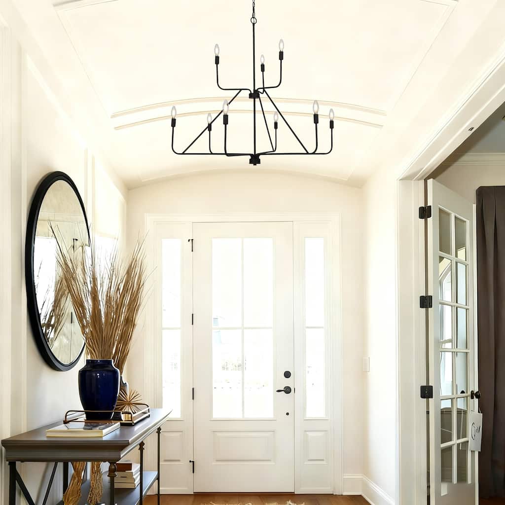 Oriea Modern Farmhouse Black 9-Light Chandelier 41.3 IN. 2-Tier Wheel Candle Ceiling Light - Dia. 41.3" x H 37.4"