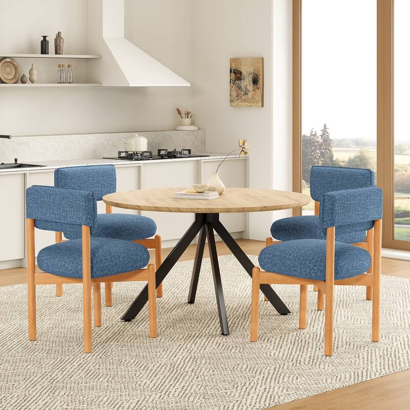 Modern Wooden Blended Linen Dining Chair (Set of 2)