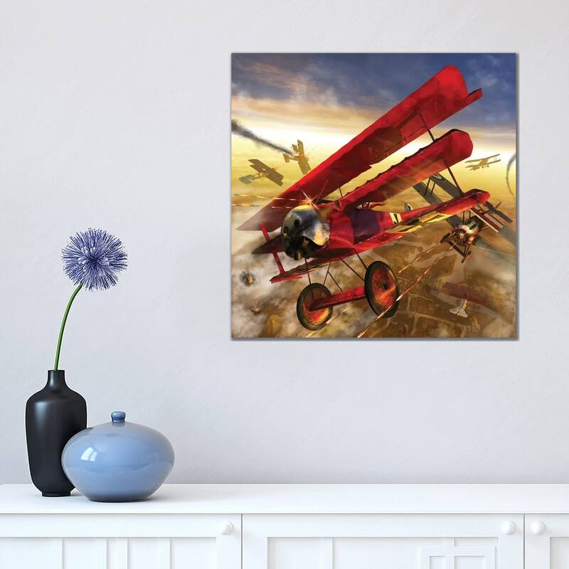 iCanvas "German Triple Wing Biplane The Red Baron, WWI Western Front Air Assault" by Kurt Miller Canvas Print - 18x18x1.5