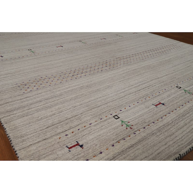 Hand Knotted Oriental 100% Wool Carpet Tribal Animal Pictorial Beige & Ivories Gabbeh Area Rug - 8' 10'' X 6' 1''