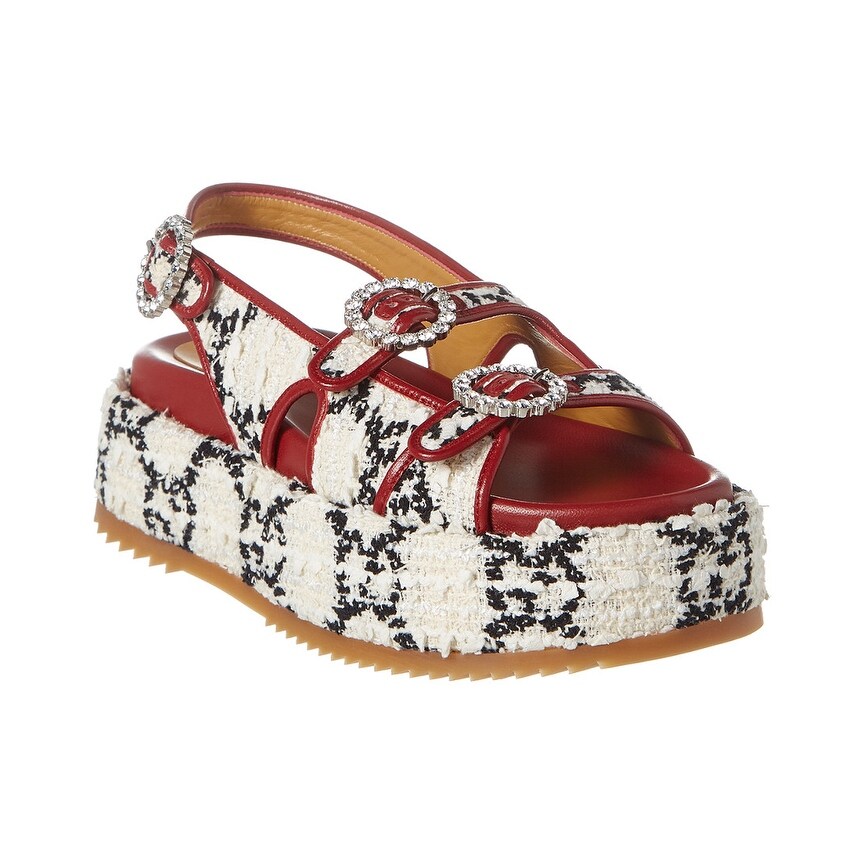 Shop Gucci Gg Tweed Leather Platform Sandal Overstock 30786205