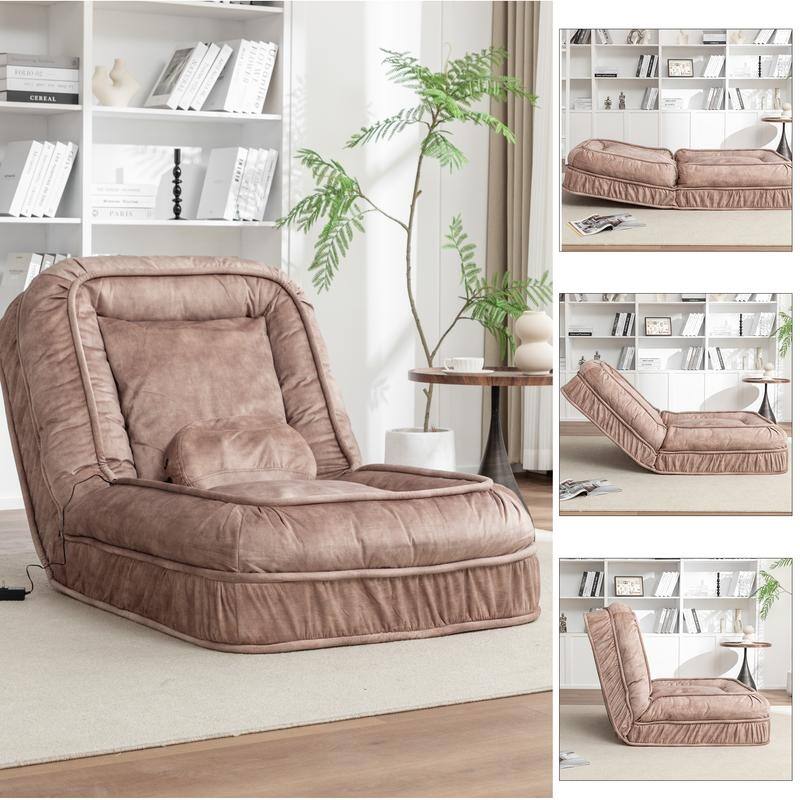 70" Adjustable Bean Bag Sofa Bed for Humans & Pets with Massage Pillow & 2 Soft Pillows , Velvet Waterproof Cover - Brown