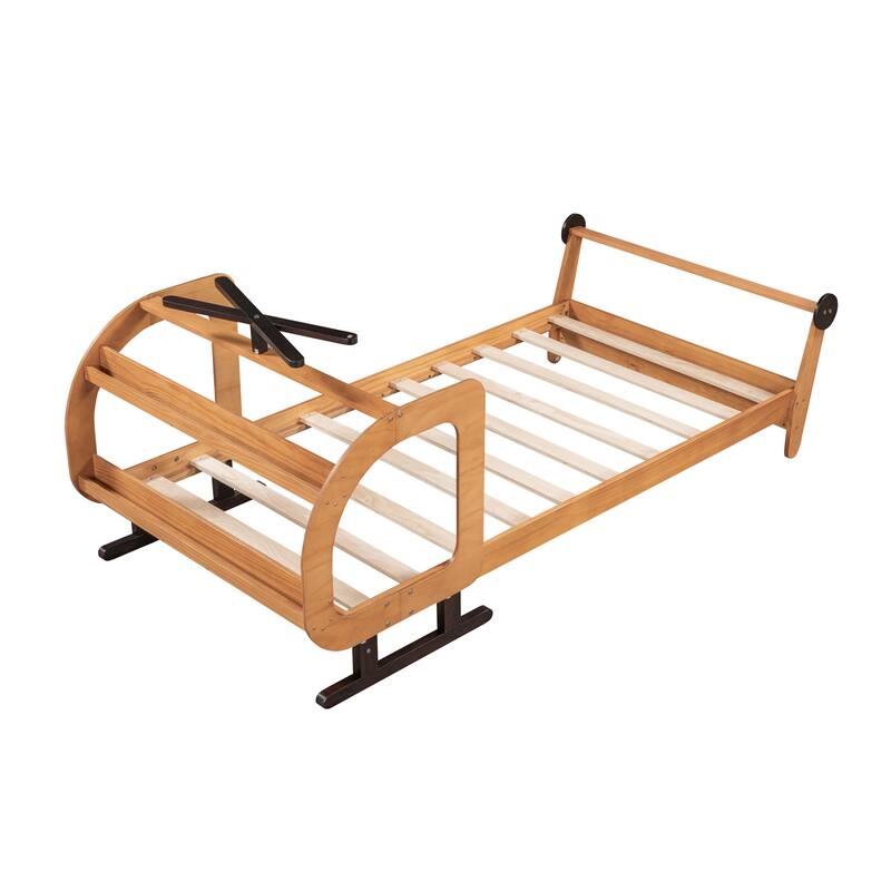 Natural Pine Wood PlaneShaped Twin Size Platform Bed Bed Bath
