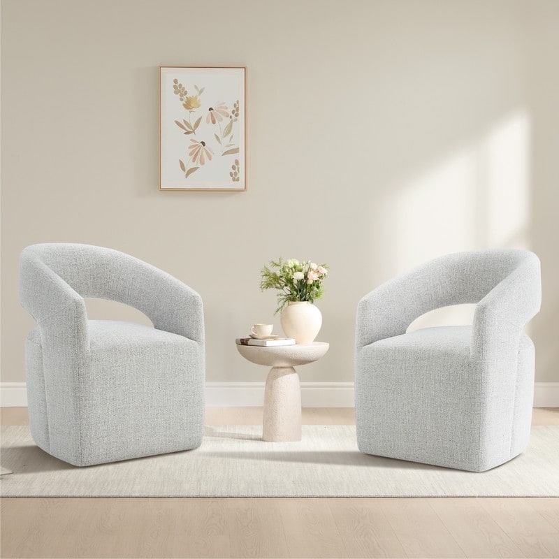Spruce & Spring Joey Barrel Accent Chair with Casters for Living Room, Office, or Reading Nook - Set of 2 - Cloud(Multi-colored)