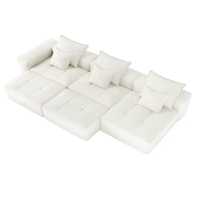 Modern Oversized Modular Sectional Sofa, Chenille Fabric Floor Couch with 6 Pillows, 5-Seater Upholstered Tufted Sofa