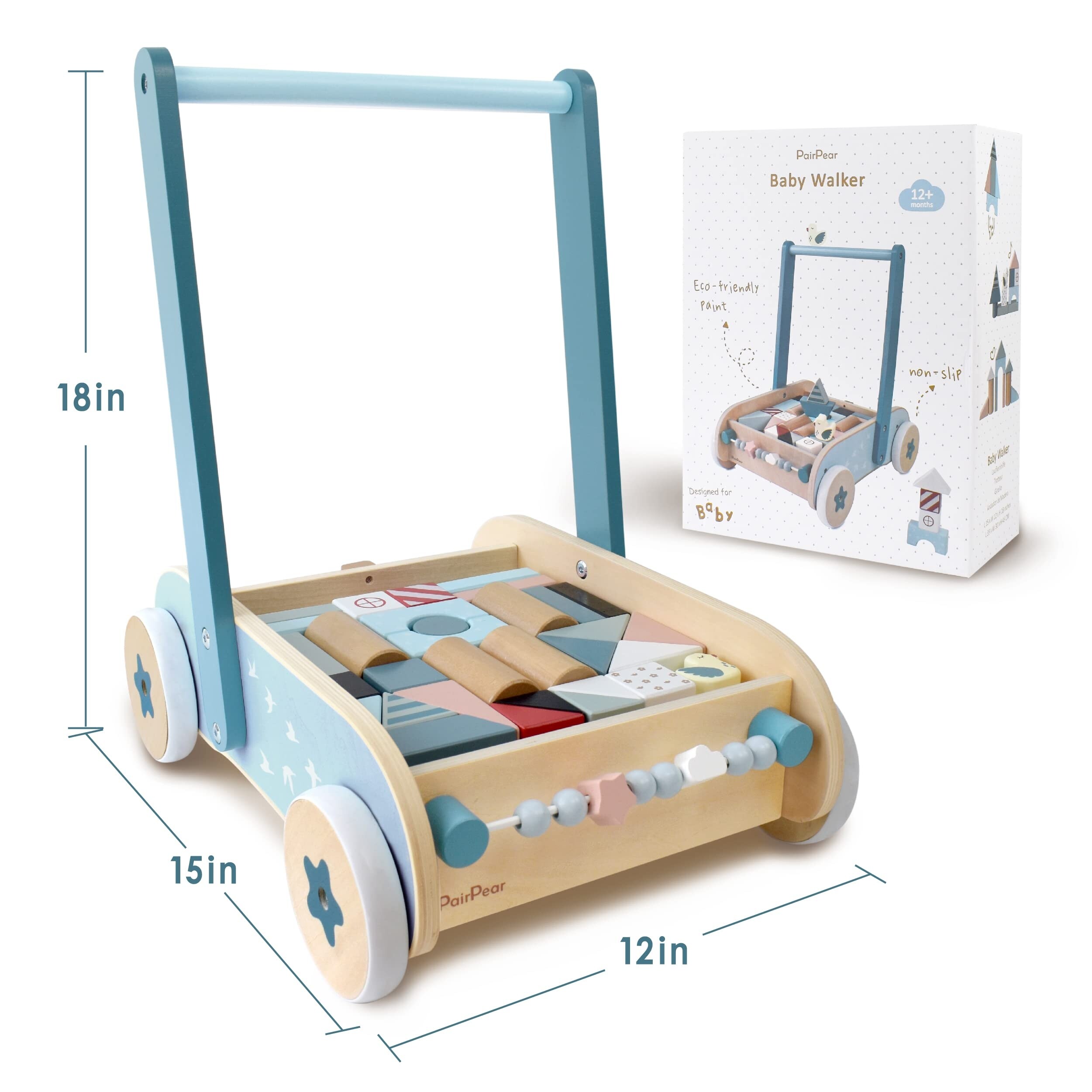 AuntyFey 3-IN-1 Baby Walker with Wheels Accessories, Adjustable Speed Anti-Rollover Baby Walking Toy for Year old Learning to Walk, Sit to Stand