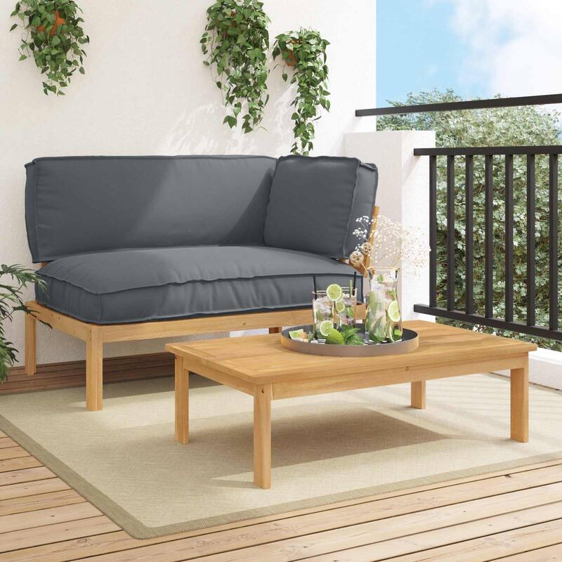 vidaXL Sofa Set with Cushion Plain 2 pcs Anthracite Solid Acacia Wood - 52.36 x 36.22 x 27.17 in