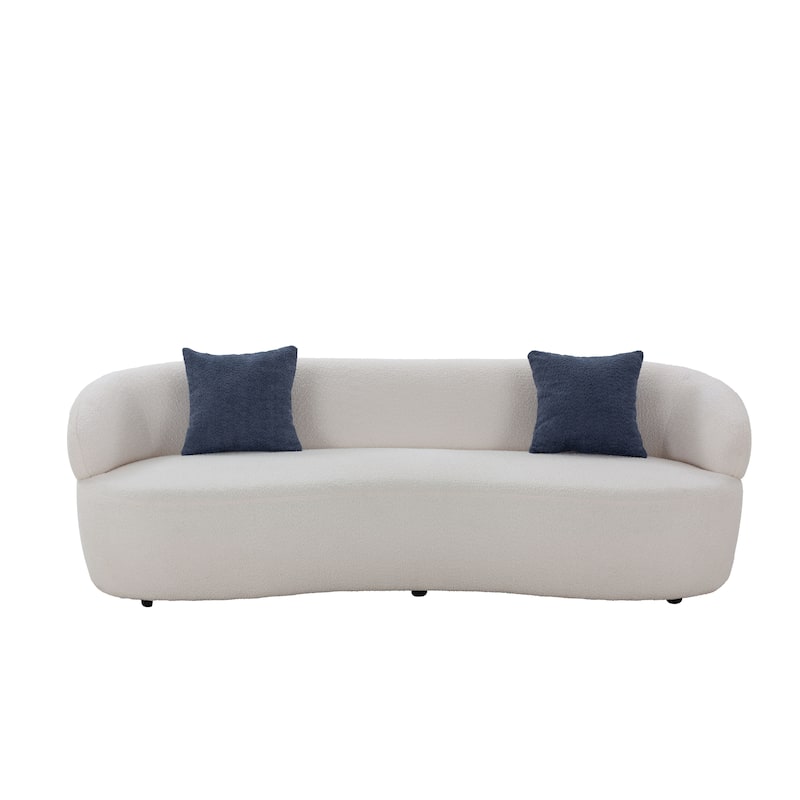 Beige Mid-Century Modern Curved Sofa - 35.00 x 86.00 x 27.00